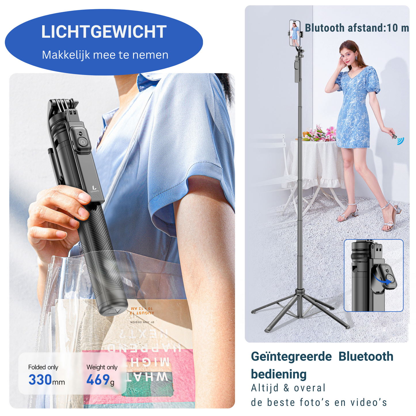 LEVANTU@ Phone Tripod Smartphone Selfie Stick Phone Holder Stand Camera Tripod 180 cm Black