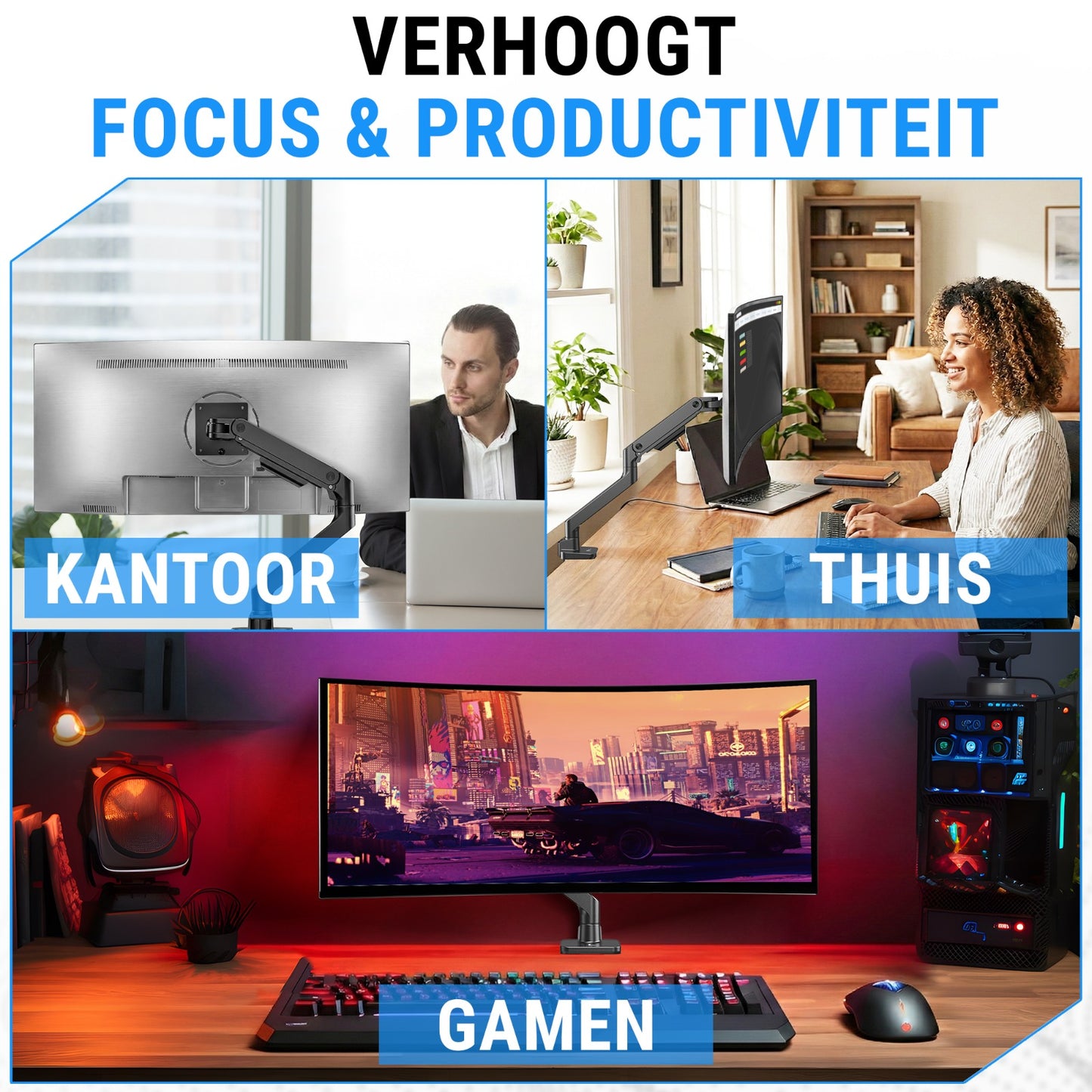 LEVANTU® Heavy Duty Monitor Arm voor - Monitorbeugel met Gasveer - Ultrawide monitor arm - Monitor beugel tot 49 inch -20 kg- Monitor standaard - Zwart Mat