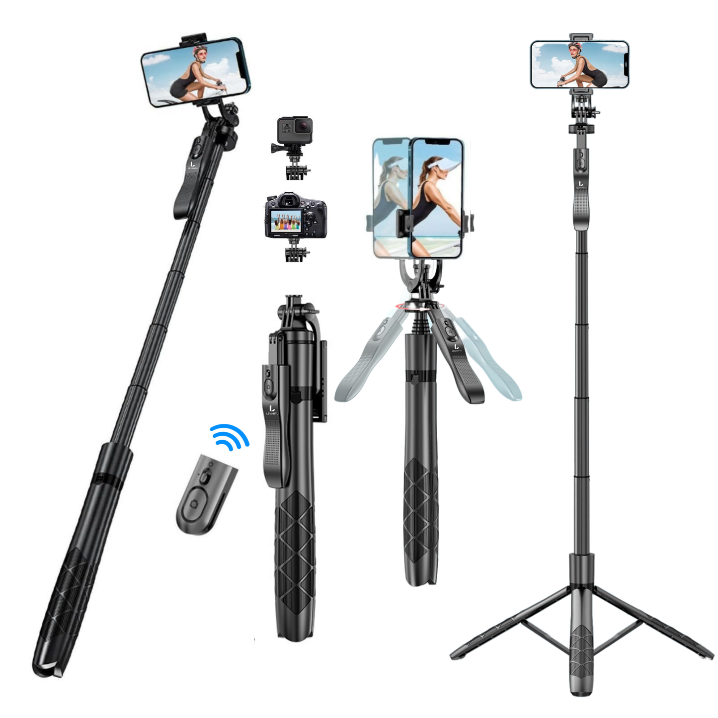 LEVANTU Telefoon Statief-Tripod Smartphone-Selfiestick-Telefoonhouder Standaard-Camera Statief-155 cm