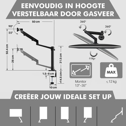 Levantu Comet - Bras de moniteur à ressort à gaz pour 1 écran - Support de moniteur