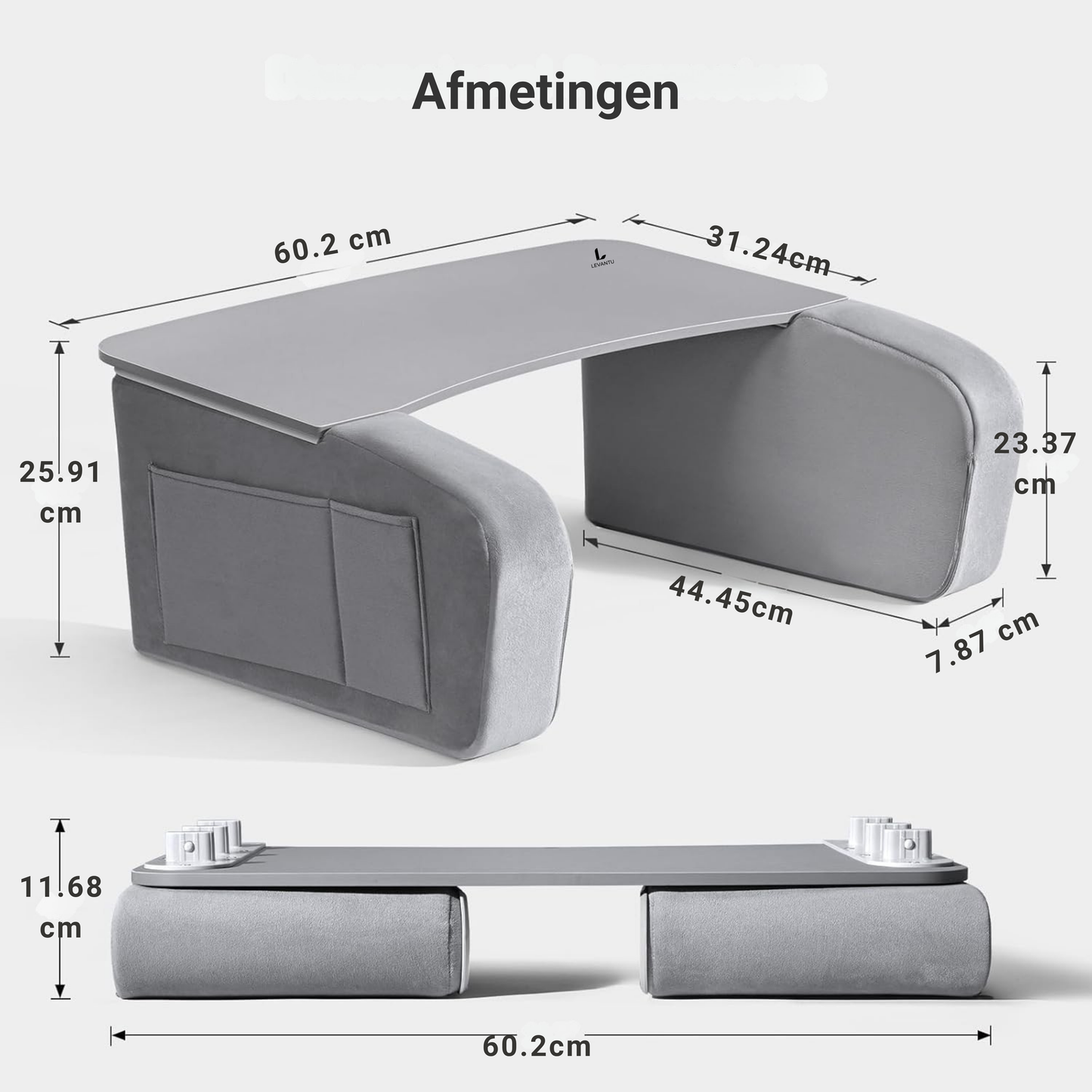 LEVANTU® Bedtafel - Laptoptafel - banktafel - Ontbijttafel - Laptopstandaard - Ergonomish- Grijs