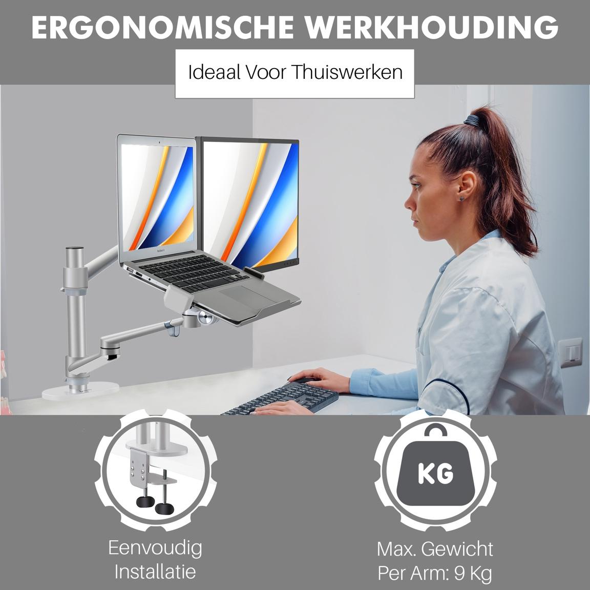 Levantu Star Zilver - Monitor arm Zilver voor 2 beeldschermen - Monitorbeugel