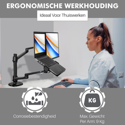 Levantu Star Zwart - Monitor arm Zwart voor 2 beeldschermen- Monitorbeugel