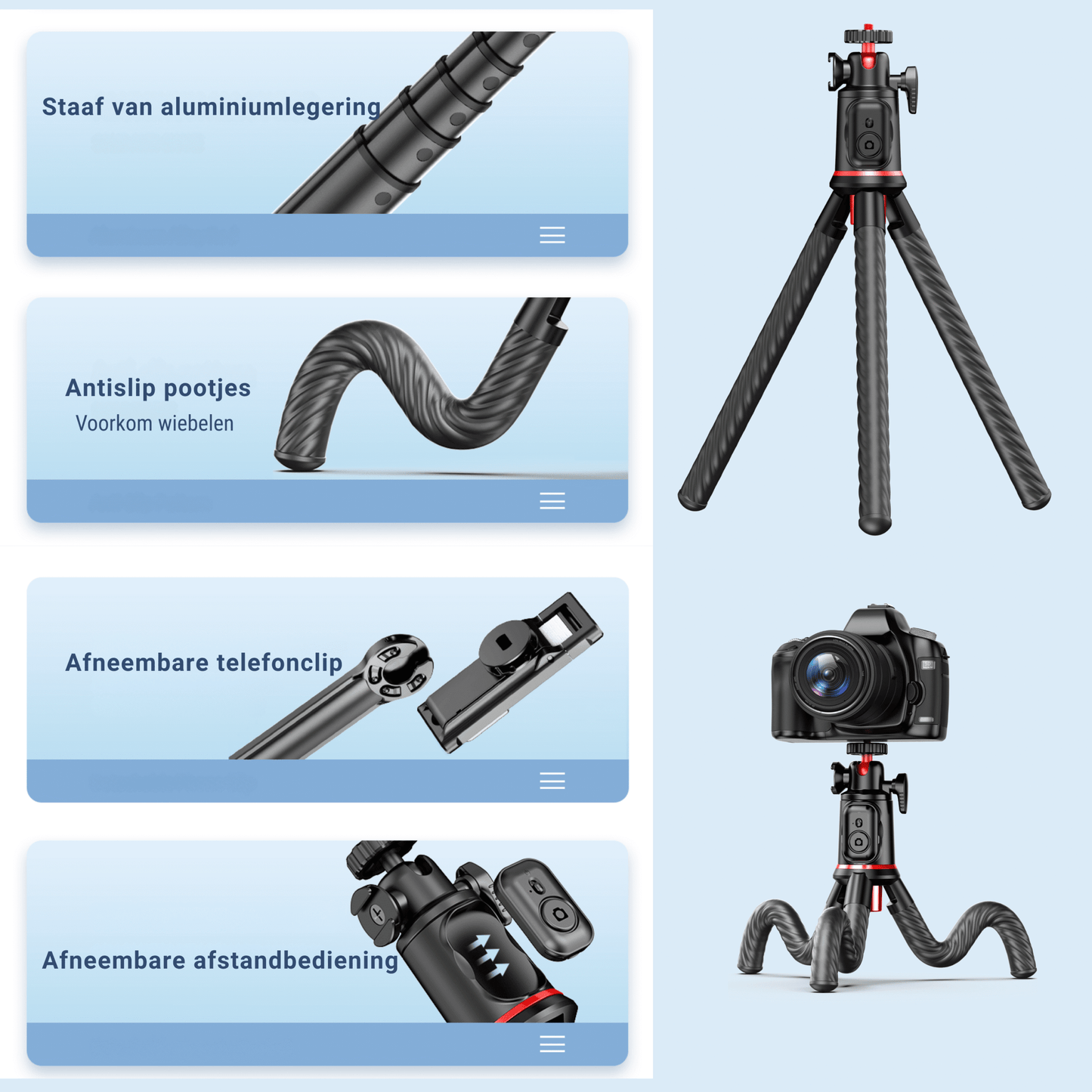 Trépied octobus flexible LEVANTU pour smartphone et appareil photo 4 en 1