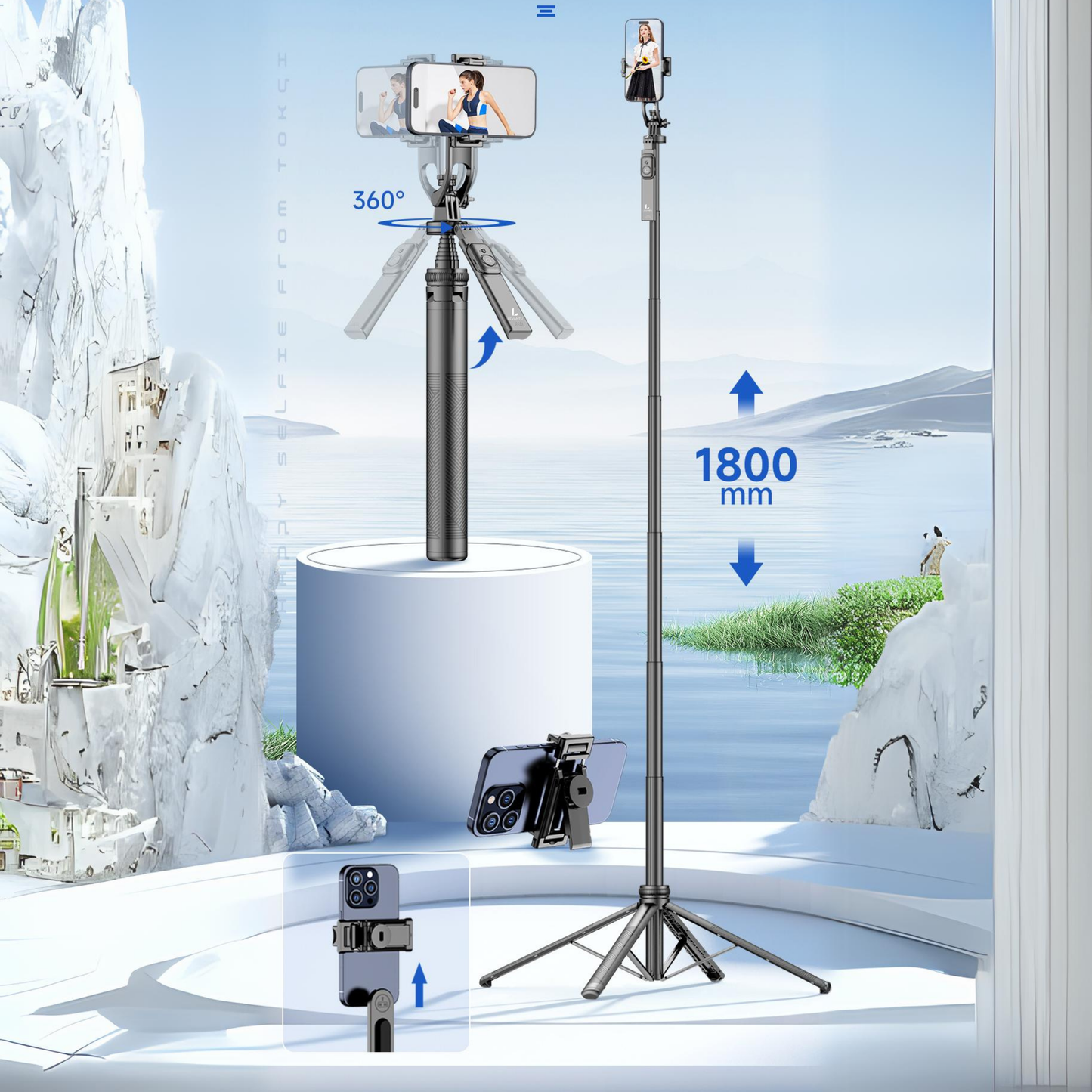 LEVANTU@ Phone Tripod Smartphone Selfie Stick Phone Holder Stand Camera Tripod 180 cm Black