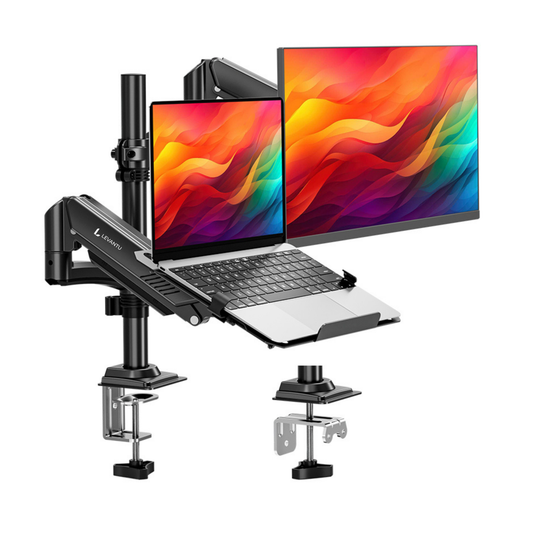 Levantu Star Zwart - Monitor arm Zwart voor 2 beeldschermen- Monitorbeugel