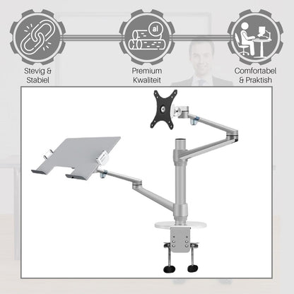 Levantu Star Zilver - Monitor arm Zilver voor 2 beeldschermen - Monitorbeugel