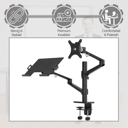 Levantu Star Zwart - Monitor arm Zwart voor 2 beeldschermen- Monitorbeugel