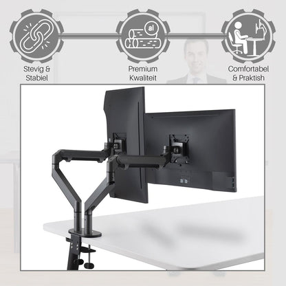 Levantu Mars - Monitor arm for 2 monitors with gas spring - Monitor bracket with gas spring