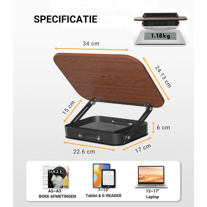 LEVANTU@ Boekenstandaard - Verstelbaar Laptop Standaard - Kookboekhouder - Tablet Standaard - Boekenhouder - Book holder – Bladzijdehouder - 360° Draaibaar