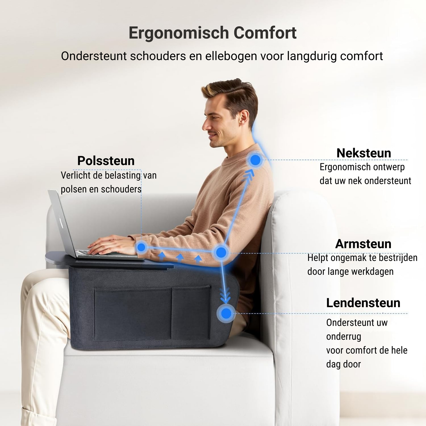 LEVANTU® Bedtafel - Laptoptafel - banktafel - Ontbijttafel - Laptopstandaard - Ergonomish- Grijs