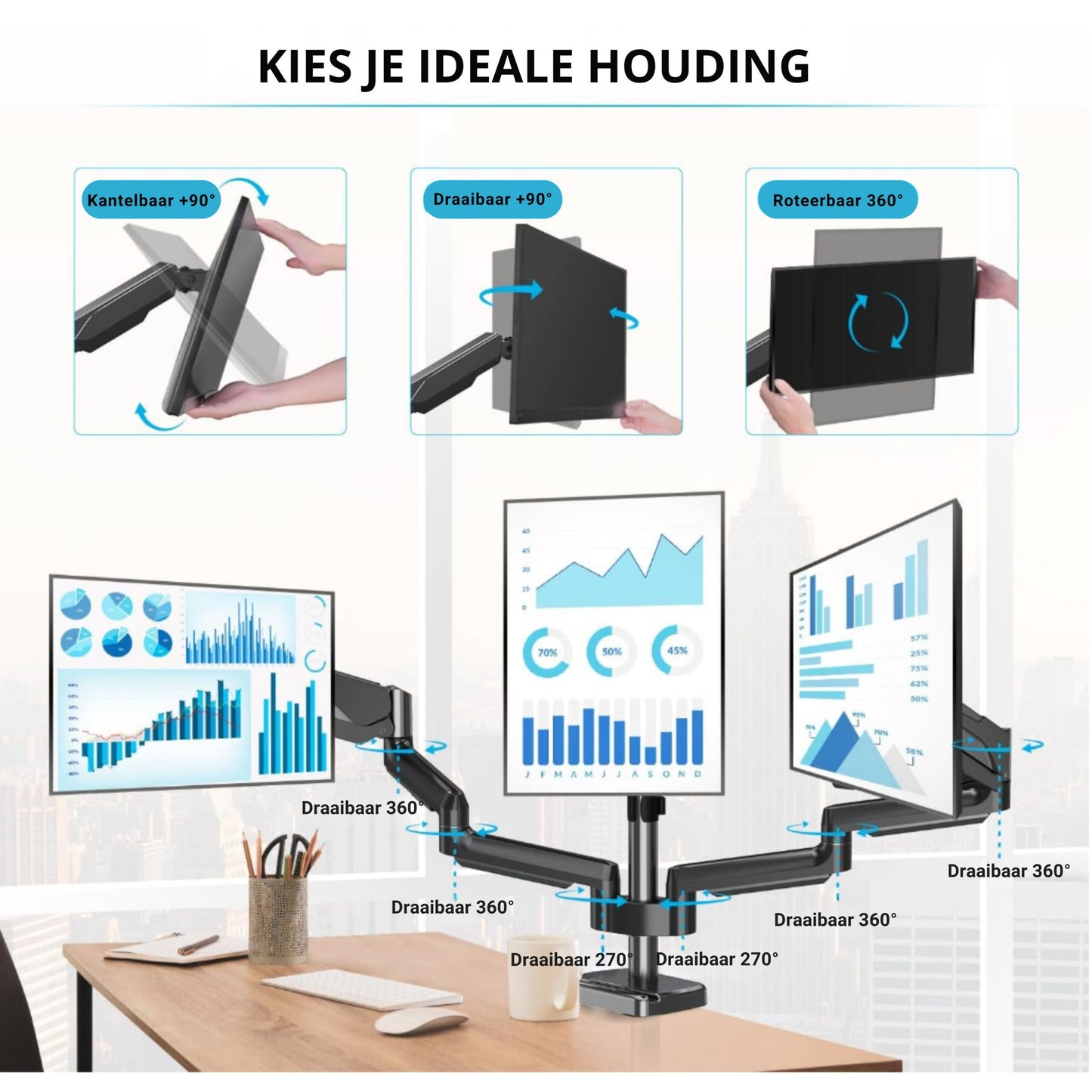 LEVANTU monitor arm for 3 screens