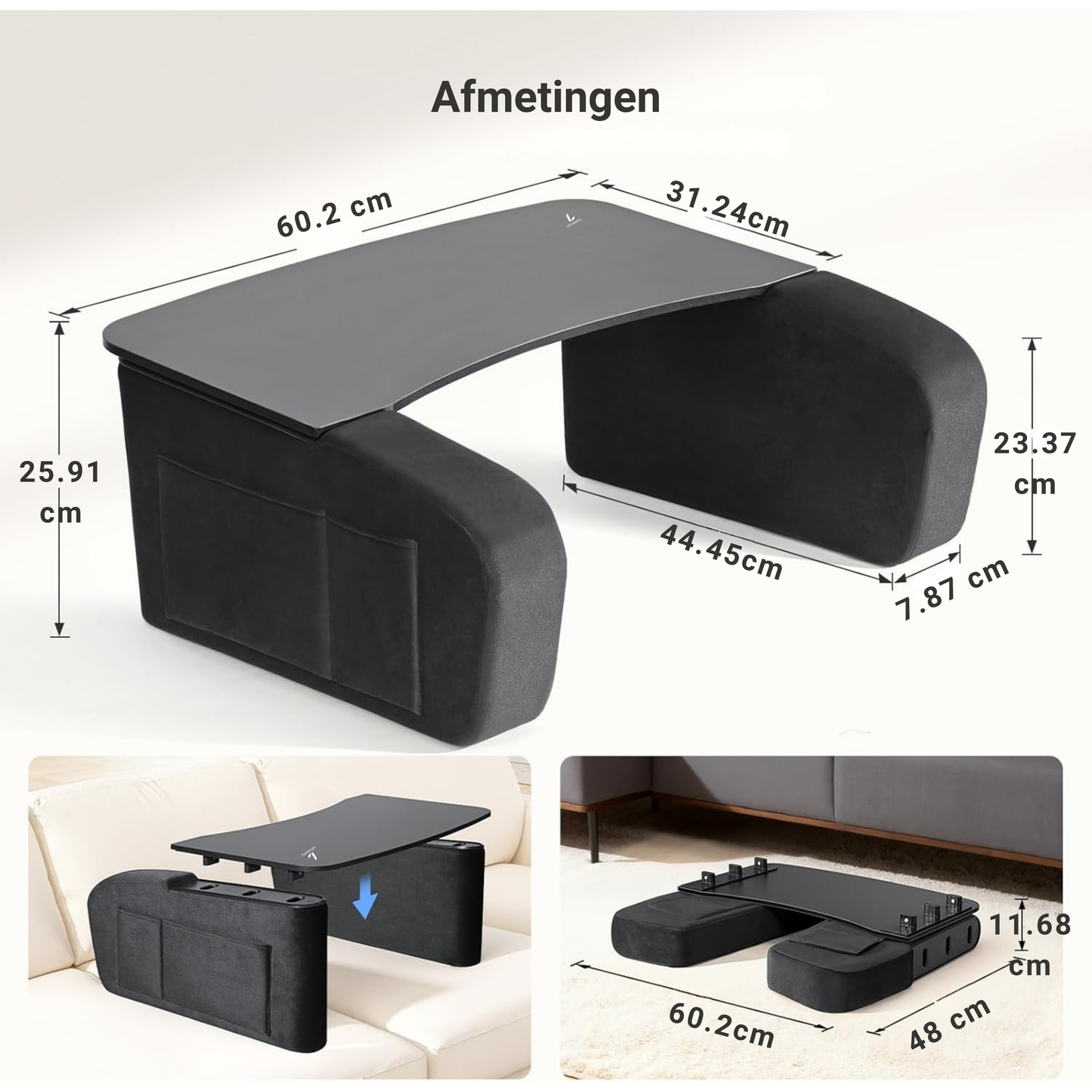 LEVANTU® Bedtafel - Laptoptafel - banktafel - Ontbijttafel - Laptopstandaard - Ergonomish- Grijs