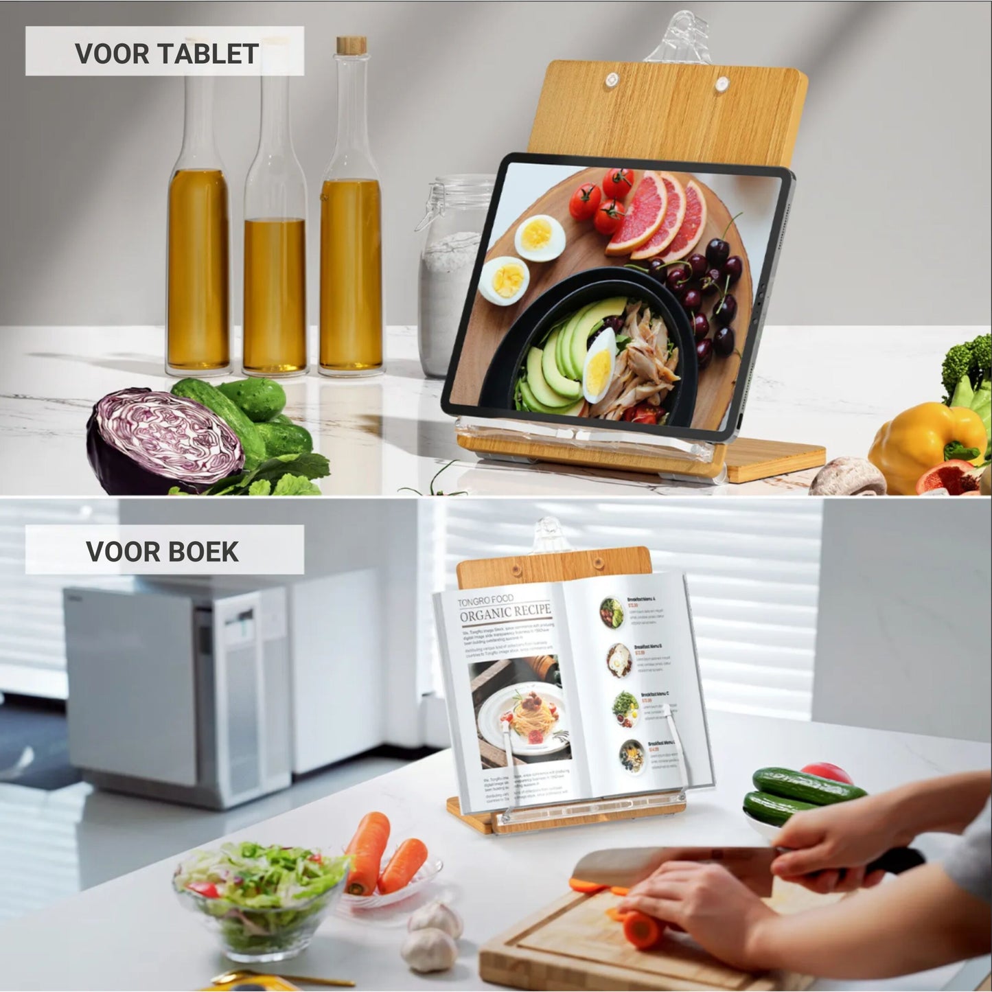 Support de livre de cuisine LEVANTU - Bois de bambou durable