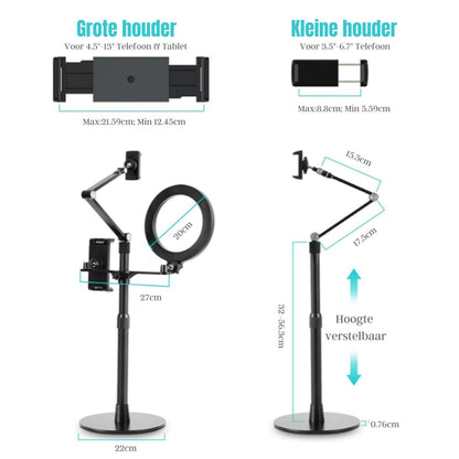 Levantu Orbit - Support pour tablette - Support pour téléphone portable - Lampe annulaire