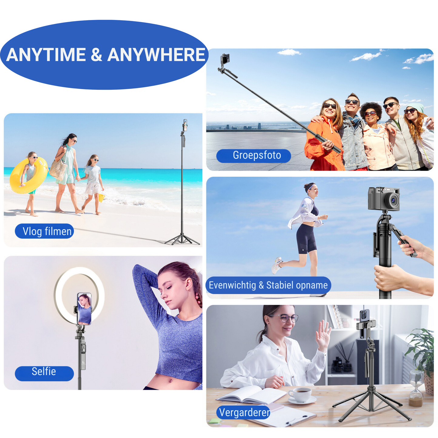 LEVANTU@ Phone Tripod Smartphone Selfie Stick Phone Holder Stand Camera Tripod 180 cm Black