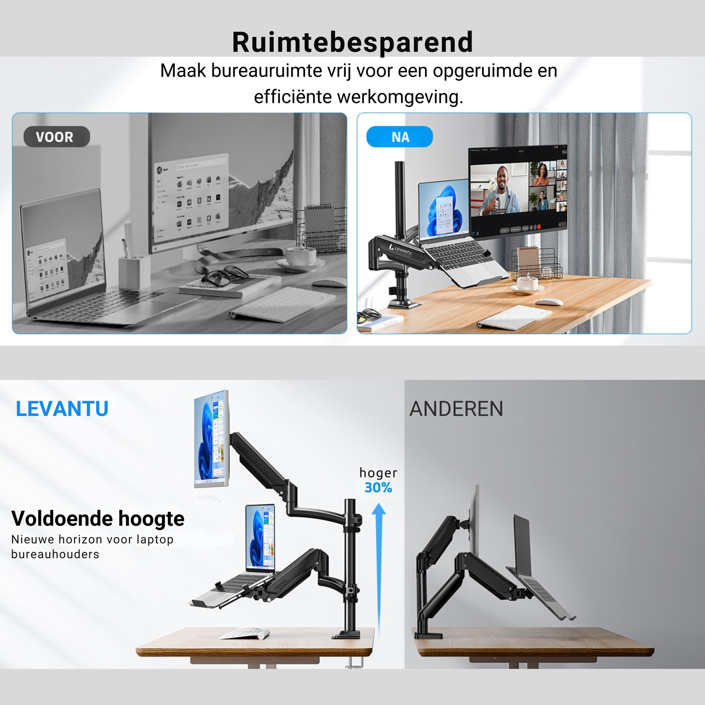 Levantu Star Black - Monitor arm Black for 2 screens - Monitor bracket