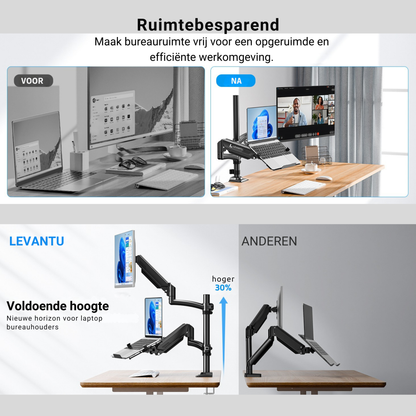 Levantu Star Black - Monitor arm Black for 2 screens - Monitor bracket