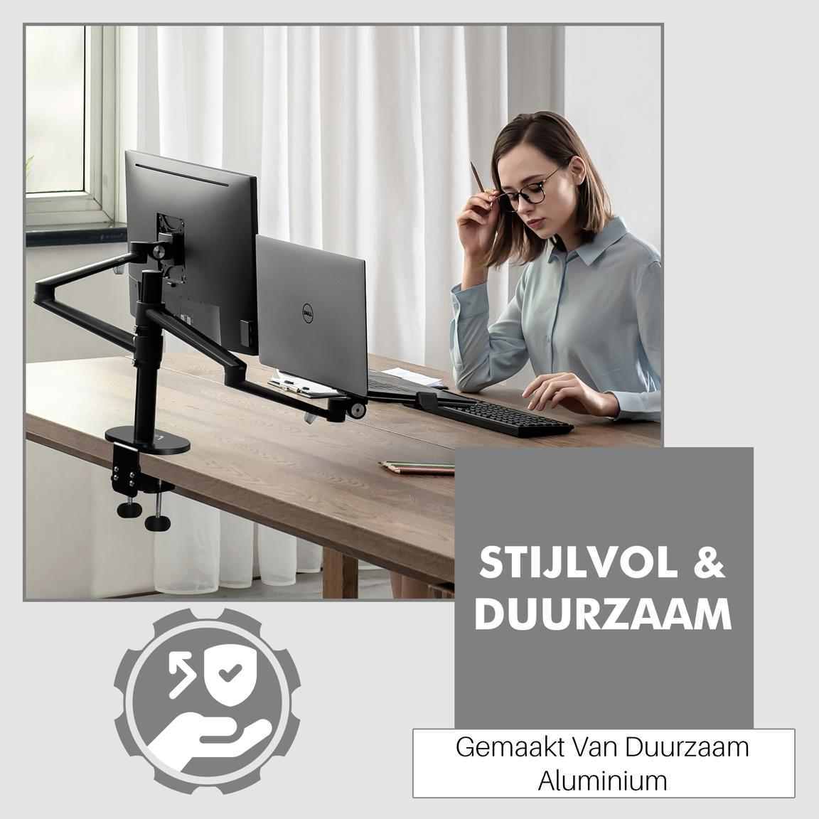 Levantu Star Zwart - Monitor arm Zwart voor 2 beeldschermen- Monitorbeugel