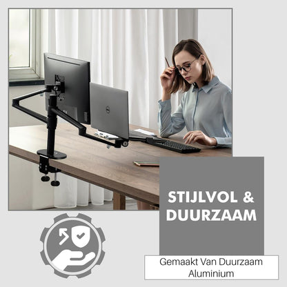 Levantu Star Zwart - Monitor arm Zwart voor 2 beeldschermen- Monitorbeugel