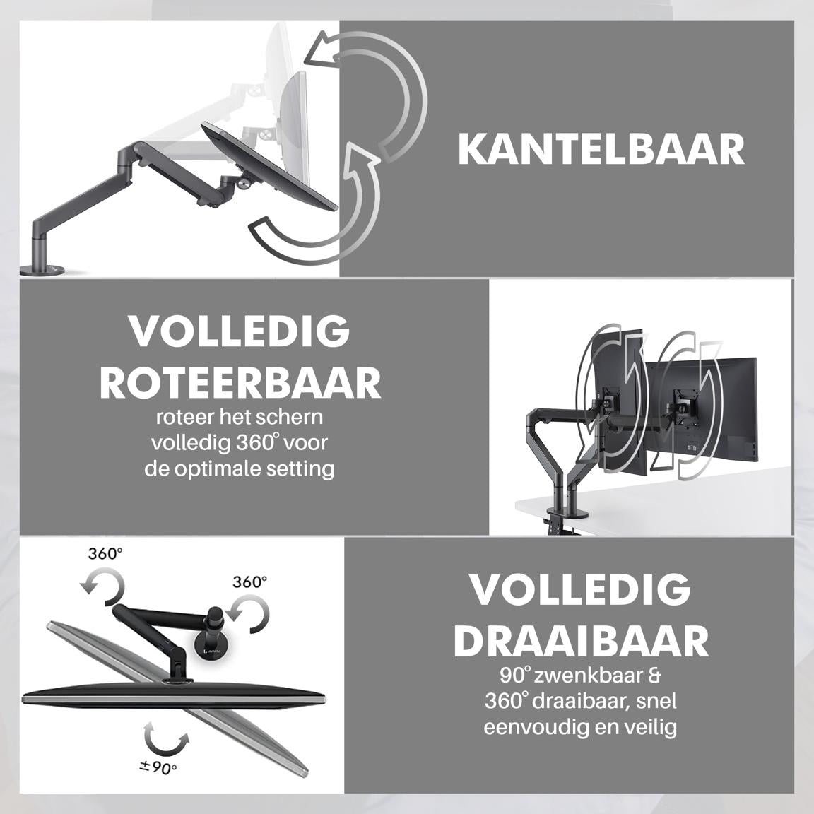 Levantu Mars - Monitor arm for 2 monitors with gas spring - Monitor bracket with gas spring