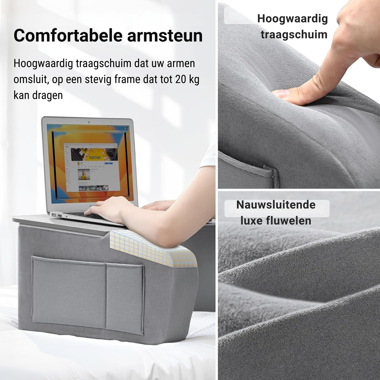 LEVANTU® Bedtafel - Laptoptafel - banktafel - Ontbijttafel - Laptopstandaard - Ergonomish- Grijs