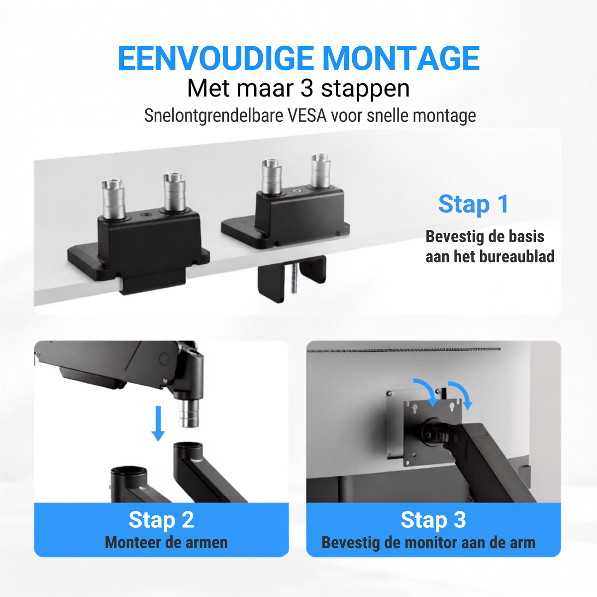 Levantu Mars - Bras pour 2 écrans avec ressort à gaz - Support pour écrans avec ressort à gaz