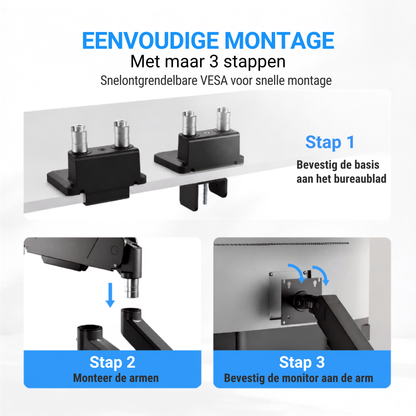 Levantu Mars - Bras pour 2 écrans avec ressort à gaz - Support pour écrans avec ressort à gaz