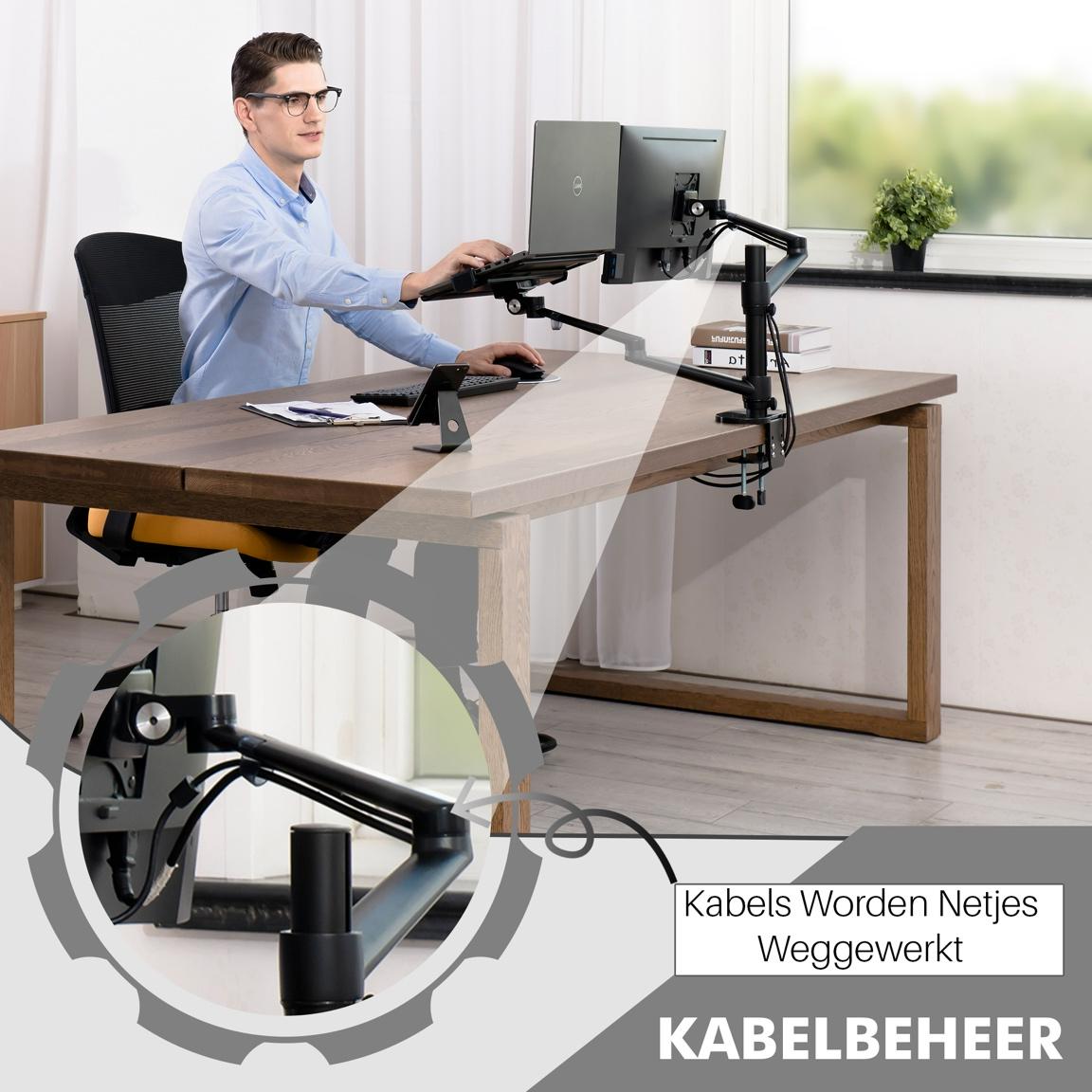 Levantu Star Zwart - Monitor arm Zwart voor 2 beeldschermen- Monitorbeugel