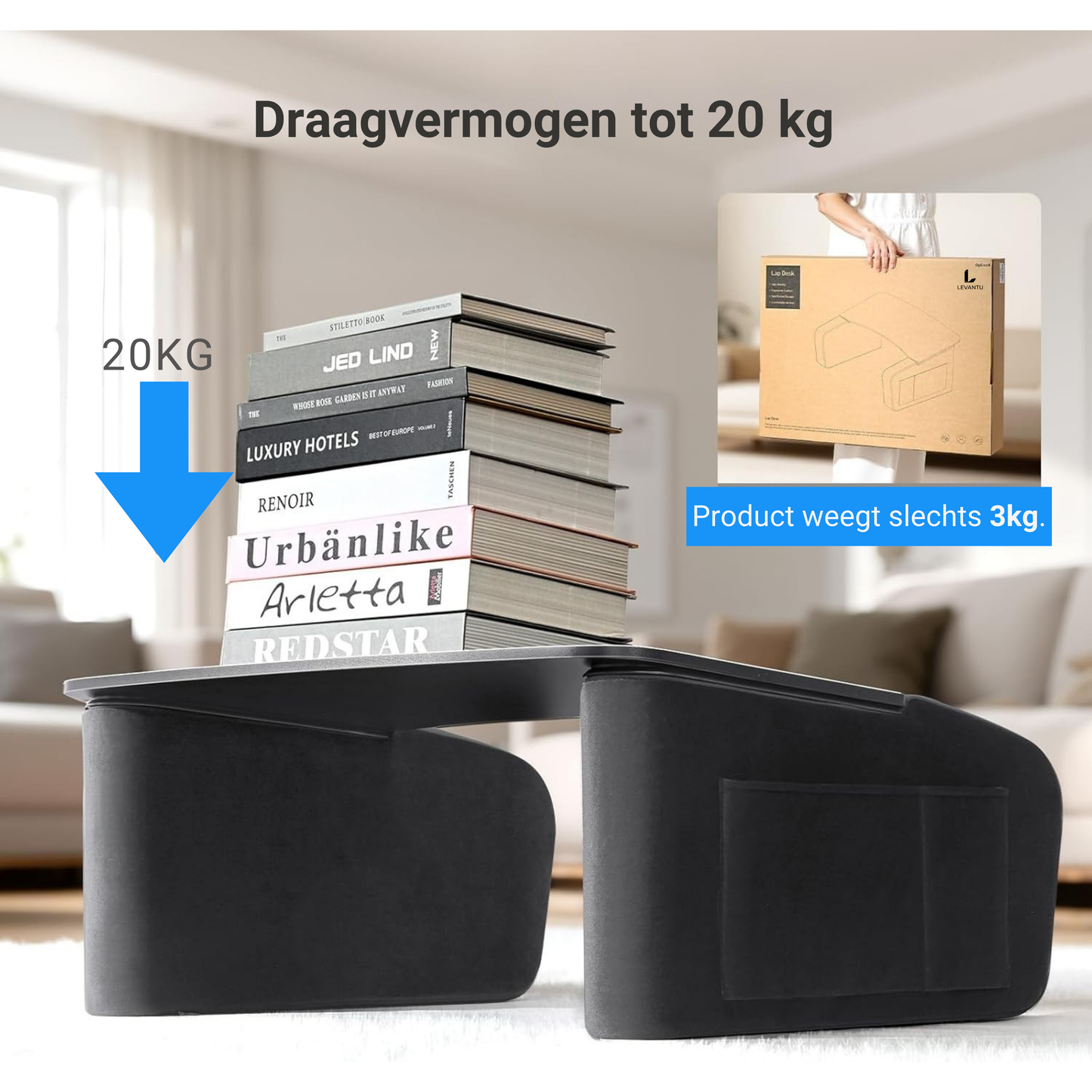 LEVANTU® Bedtafel - Laptoptafel - banktafel - Ontbijttafel - Laptopstandaard - Ergonomish- Grijs