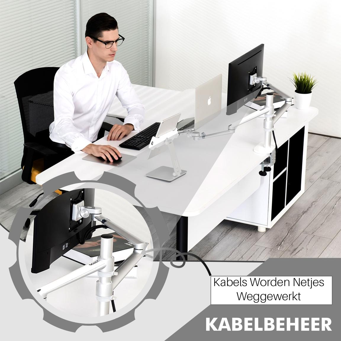 Levantu Star Zilver - Monitor arm Zilver voor 2 beeldschermen - Monitorbeugel