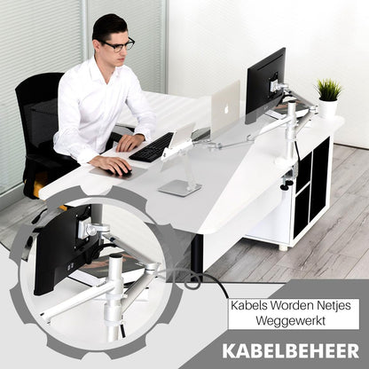 Levantu Star Zilver - Monitor arm Zilver voor 2 beeldschermen - Monitorbeugel