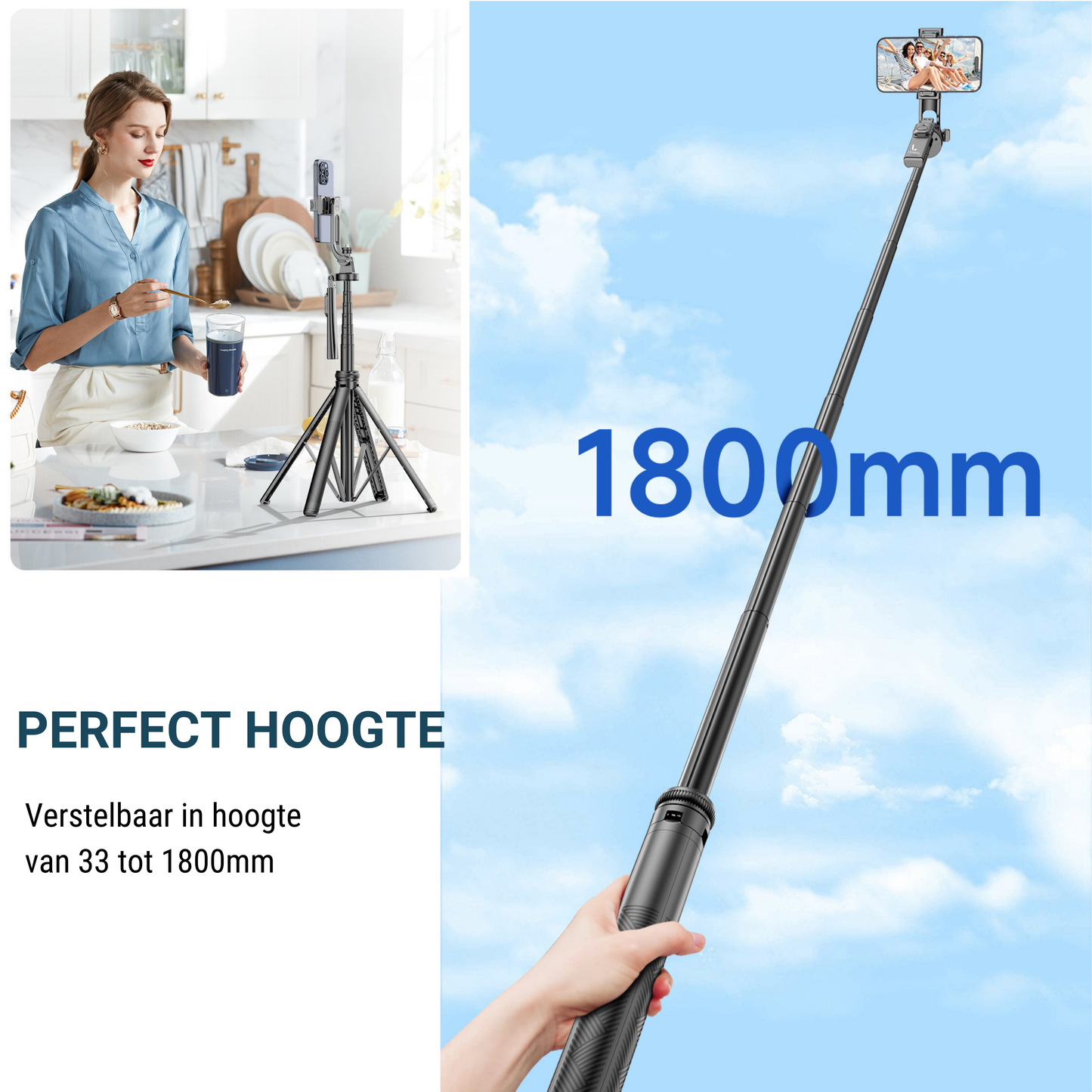 LEVANTU@ Phone Tripod Smartphone Selfie Stick Phone Holder Stand Camera Tripod 180 cm Black
