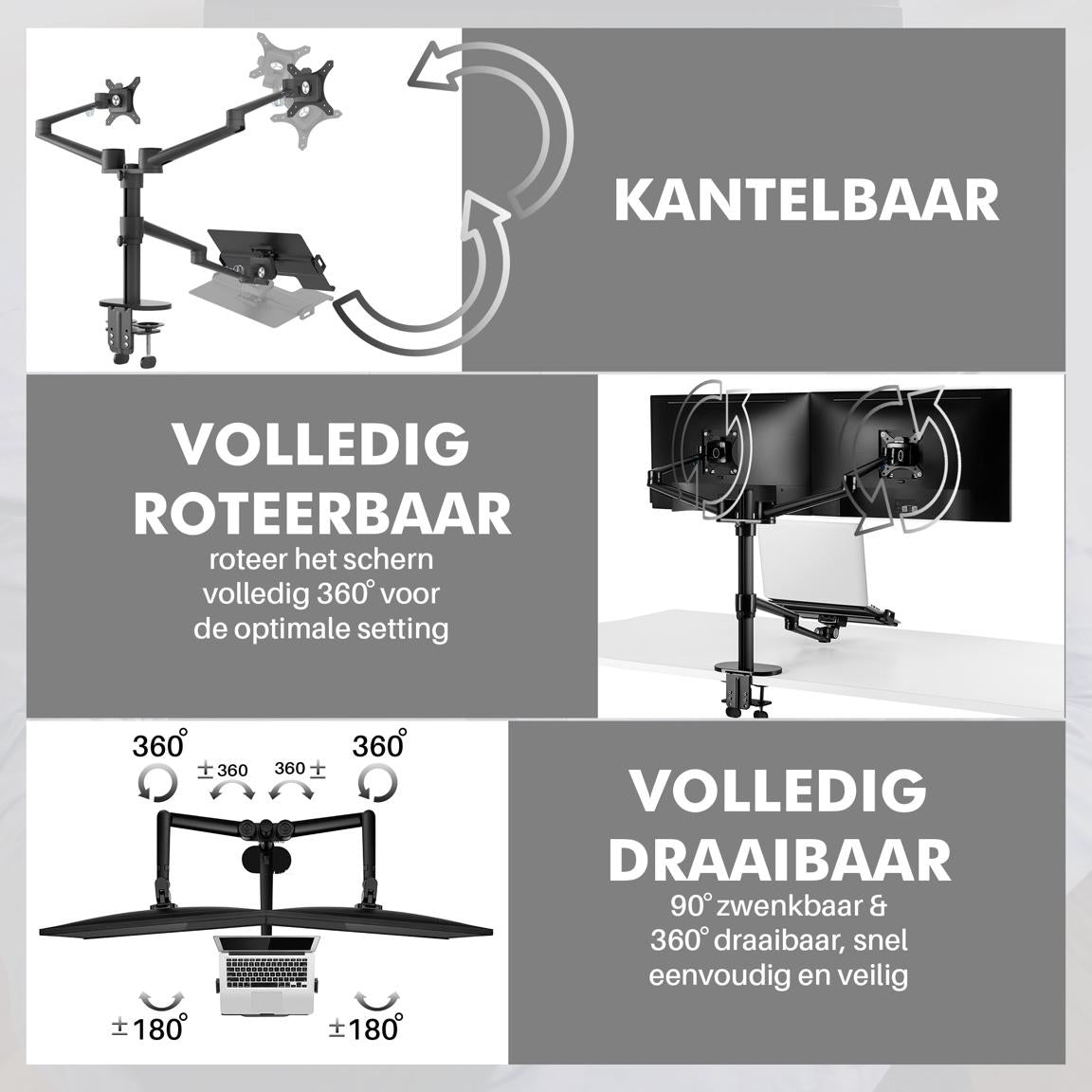 Levantu Venus - Monitor arm voor 3 beeldschermen