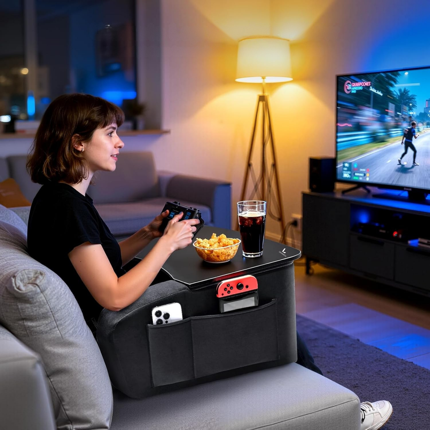 LEVANTU® Bedtafel - Laptoptafel - banktafel - Ontbijttafel - Laptopstandaard - Ergonomish- Grijs