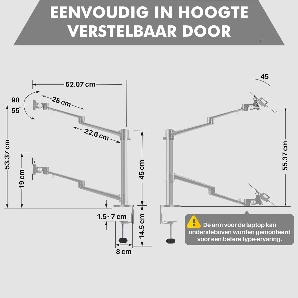 Levantu Star Zilver - Monitor arm Zilver voor 2 beeldschermen - Monitorbeugel