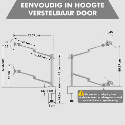 Levantu Star Zilver - Monitor arm Zilver voor 2 beeldschermen - Monitorbeugel