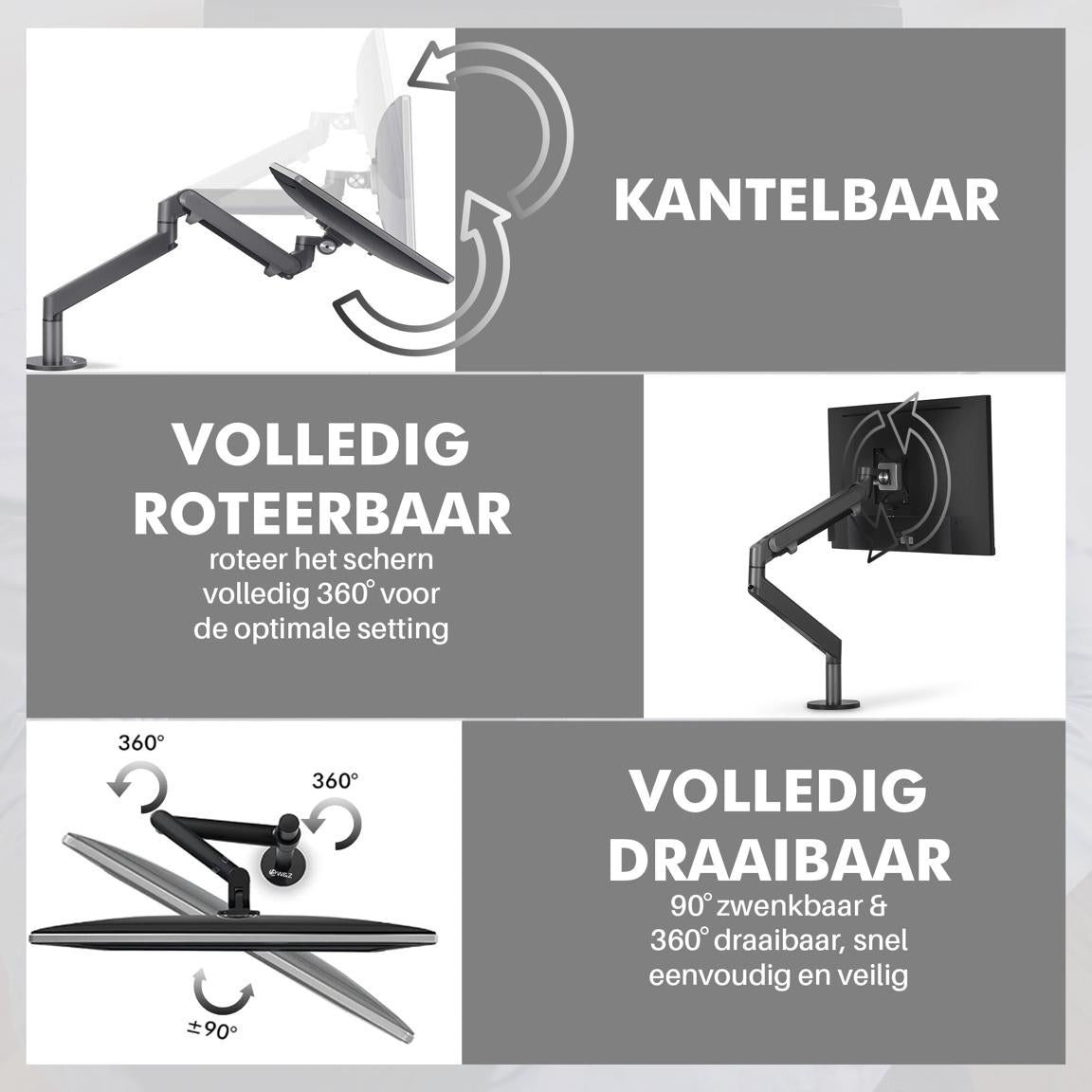 Levantu Comet - Bras de moniteur à ressort à gaz pour 1 écran - Support de moniteur