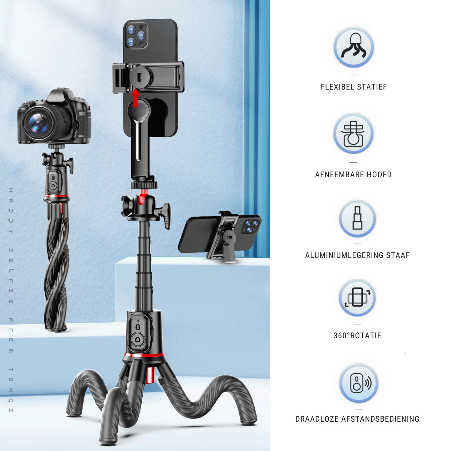 Trépied octobus flexible LEVANTU pour smartphone et appareil photo 4 en 1