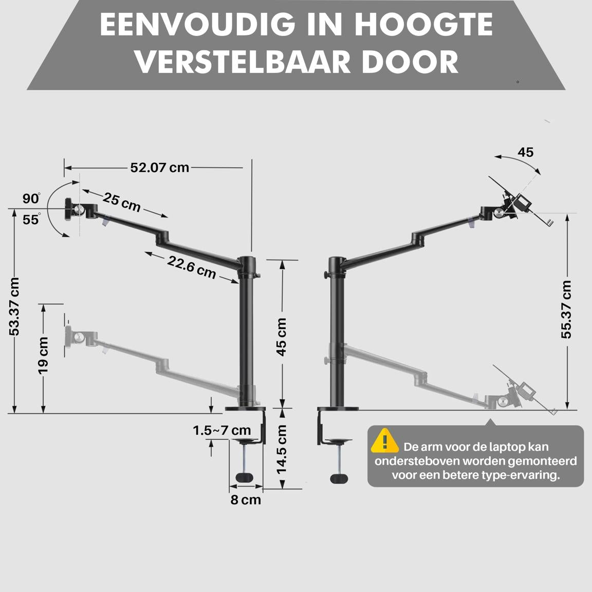 Levantu Star Zwart - Monitor arm Zwart voor 2 beeldschermen- Monitorbeugel