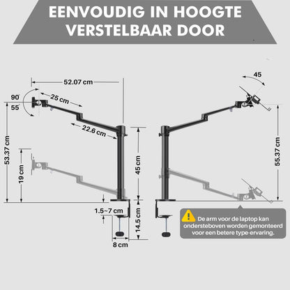 Levantu Star Zwart - Monitor arm Zwart voor 2 beeldschermen- Monitorbeugel