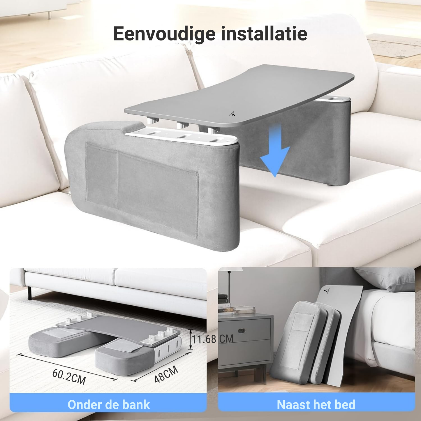 LEVANTU® Bedtafel - Laptoptafel - banktafel - Ontbijttafel - Laptopstandaard - Ergonomish- Grijs