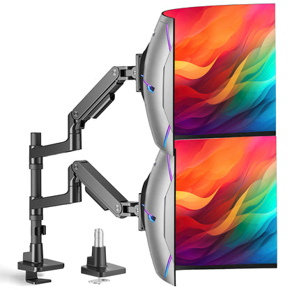 LEVANTU® Mars - Monitor arm voor 2 schermen boven elkaar - Heavy duty Monitor beugel voor 13 t/m 49 inch - Gasveer - Verstelbaar - Zwart