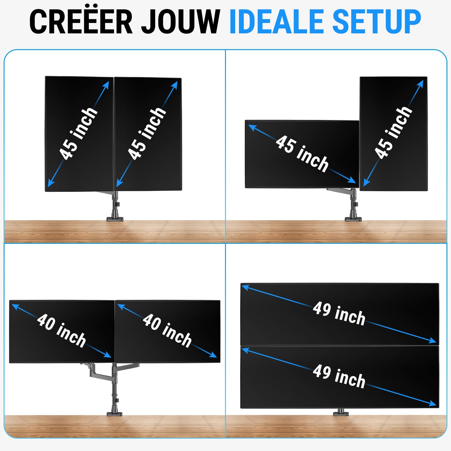 LEVANTU® Mars - Monitor arm voor 2 schermen boven elkaar - Heavy duty Monitor beugel voor 13 t/m 49 inch - Gasveer - Verstelbaar - Zwart