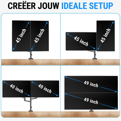 LEVANTU® Mars - Monitor arm voor 2 schermen boven elkaar - Heavy duty Monitor beugel voor 13 t/m 49 inch - Gasveer - Verstelbaar - Zwart