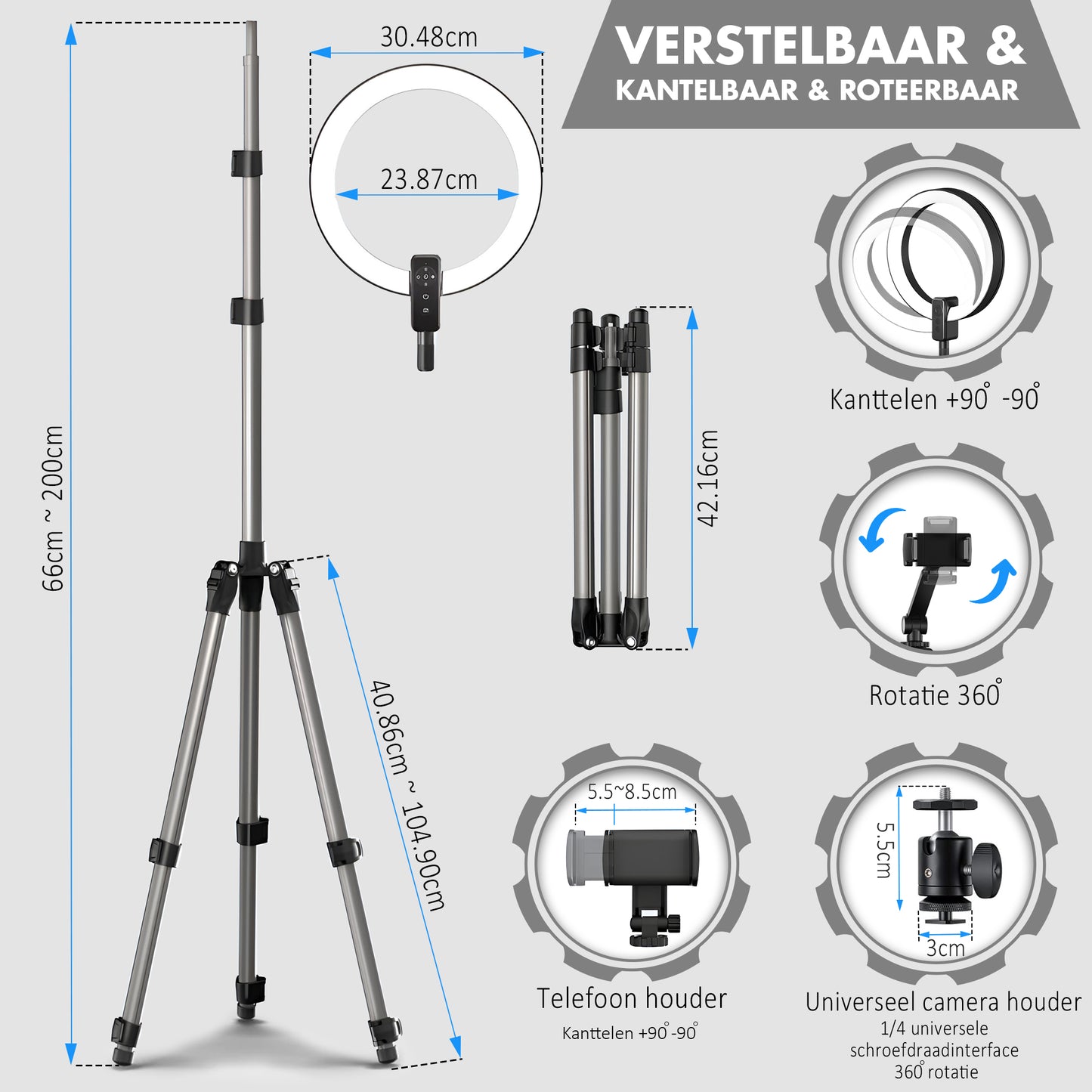 LEVANTU SKY Ringlamp met statief - Studiolamp