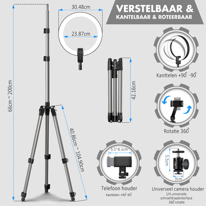 LEVANTU SKY Ringlamp met statief - Studiolamp