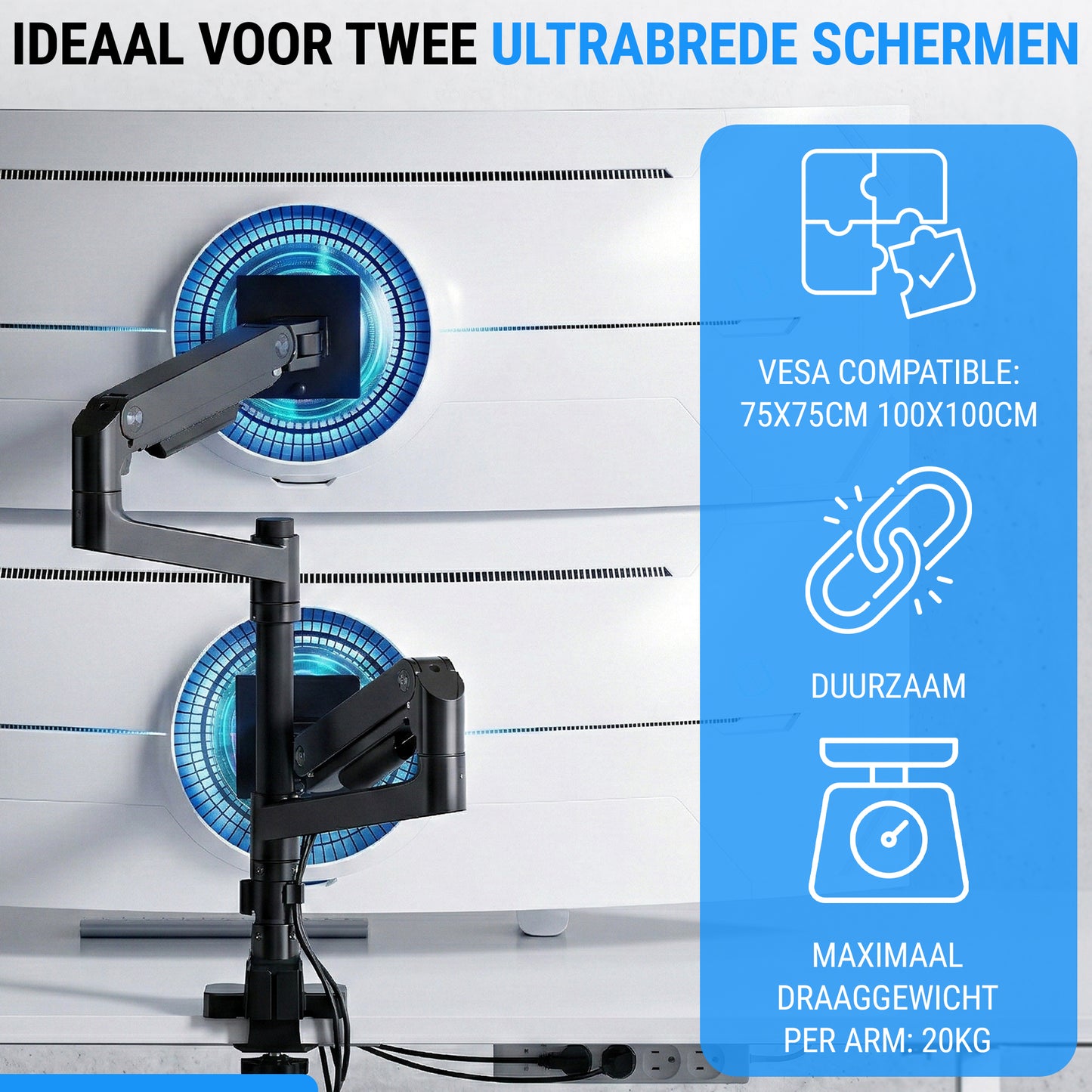 LEVANTU® Mars - Monitor arm voor 2 schermen boven elkaar - Heavy duty Monitor beugel voor 13 t/m 49 inch - Gasveer - Verstelbaar - Zwart