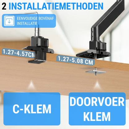 LEVANTU® Mars - Monitor arm voor 2 schermen boven elkaar - Heavy duty Monitor beugel voor 13 t/m 49 inch - Gasveer - Verstelbaar - Zwart
