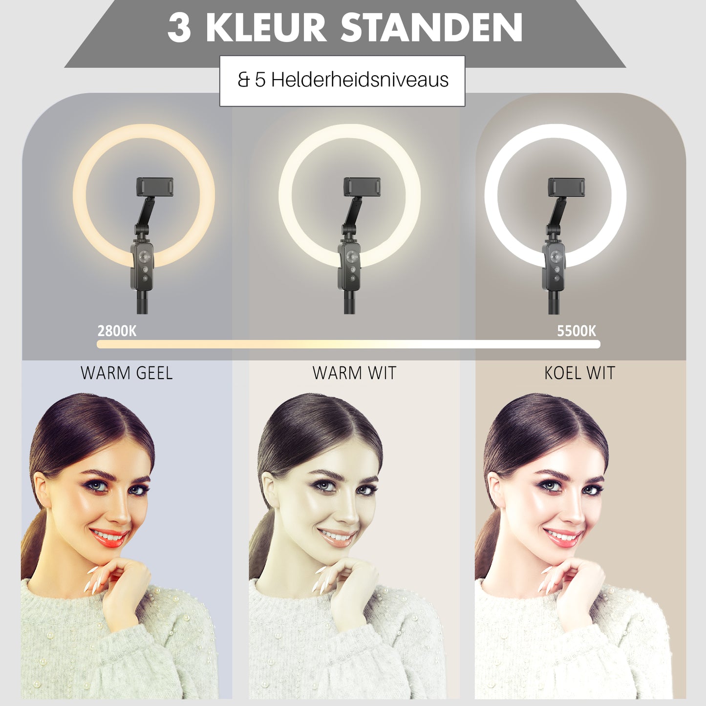 LEVANTU SKY Ringlamp met statief - Studiolamp